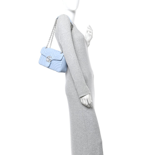 Lambskin Matelasse Medium GG Marmont Shoulder Bag Light Blue