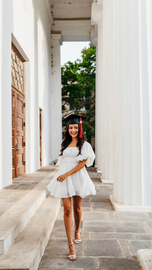 White A-line Short Graduation Dress,White Homecoming Dress Y1843