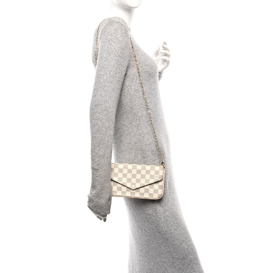 Damier Azur Pochette Felicie Chain Wallet Rose Ballerine