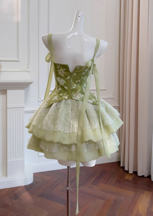 New Fashion Olive Green Mesh Lace Sequined Short Prom Dress, A-line Homecoming Dress TP3394