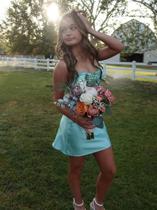 Aqua Short Homecoming Dress With Keyhole Prom Dresses Mini
