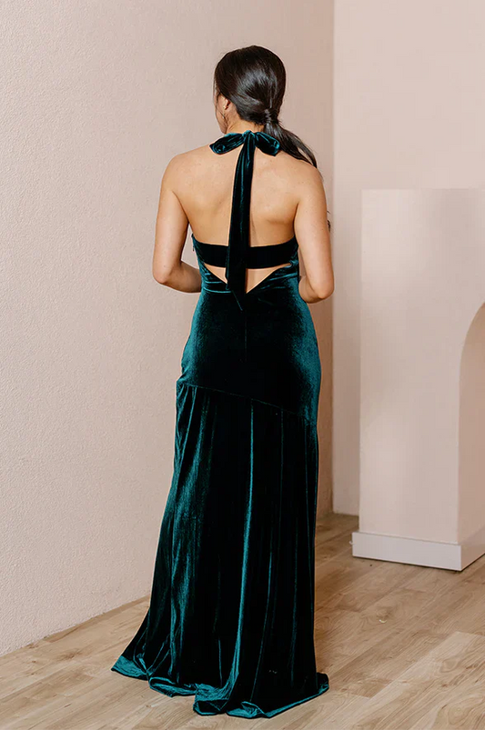 omberprom Elegant Velvet Dress Ruched Formal Dress for Wedding Guest Evening Dress