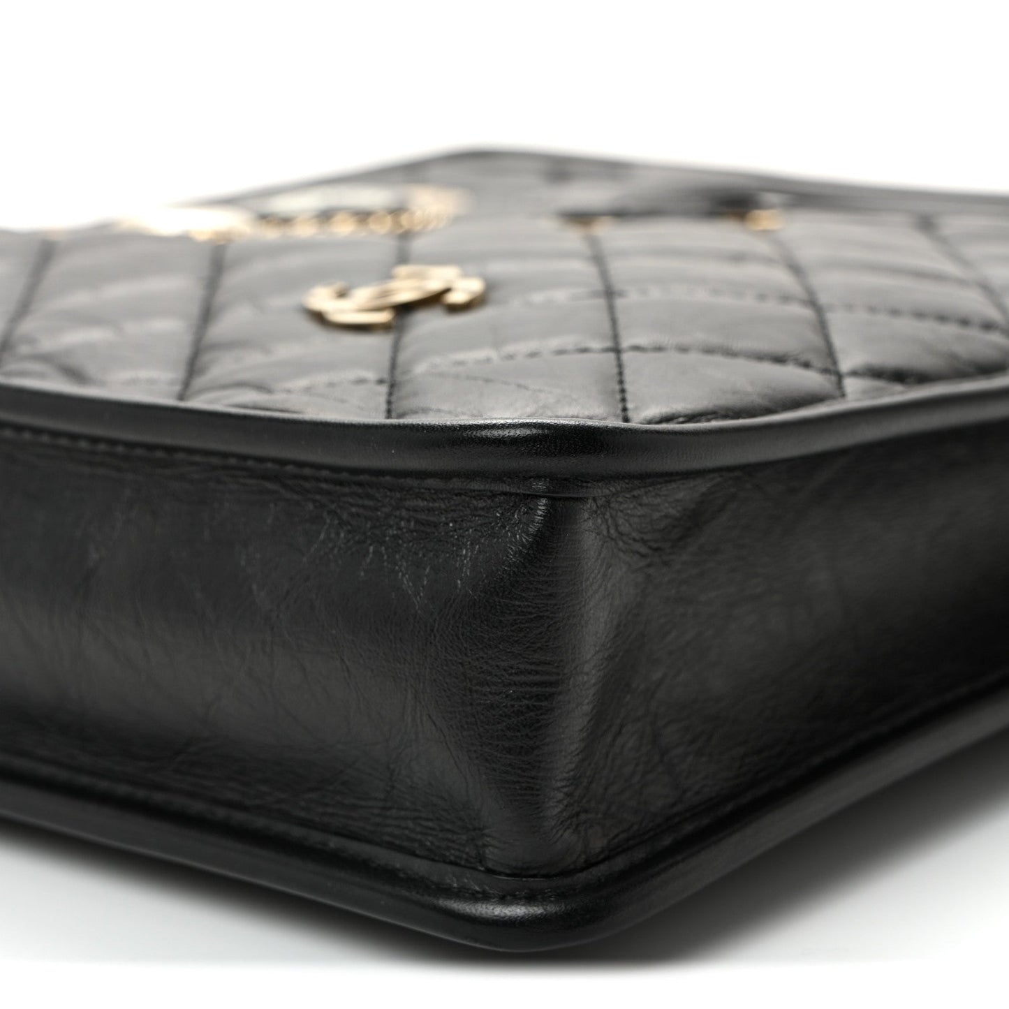 Aged Calfskin Small Charms Shopping Bag Black