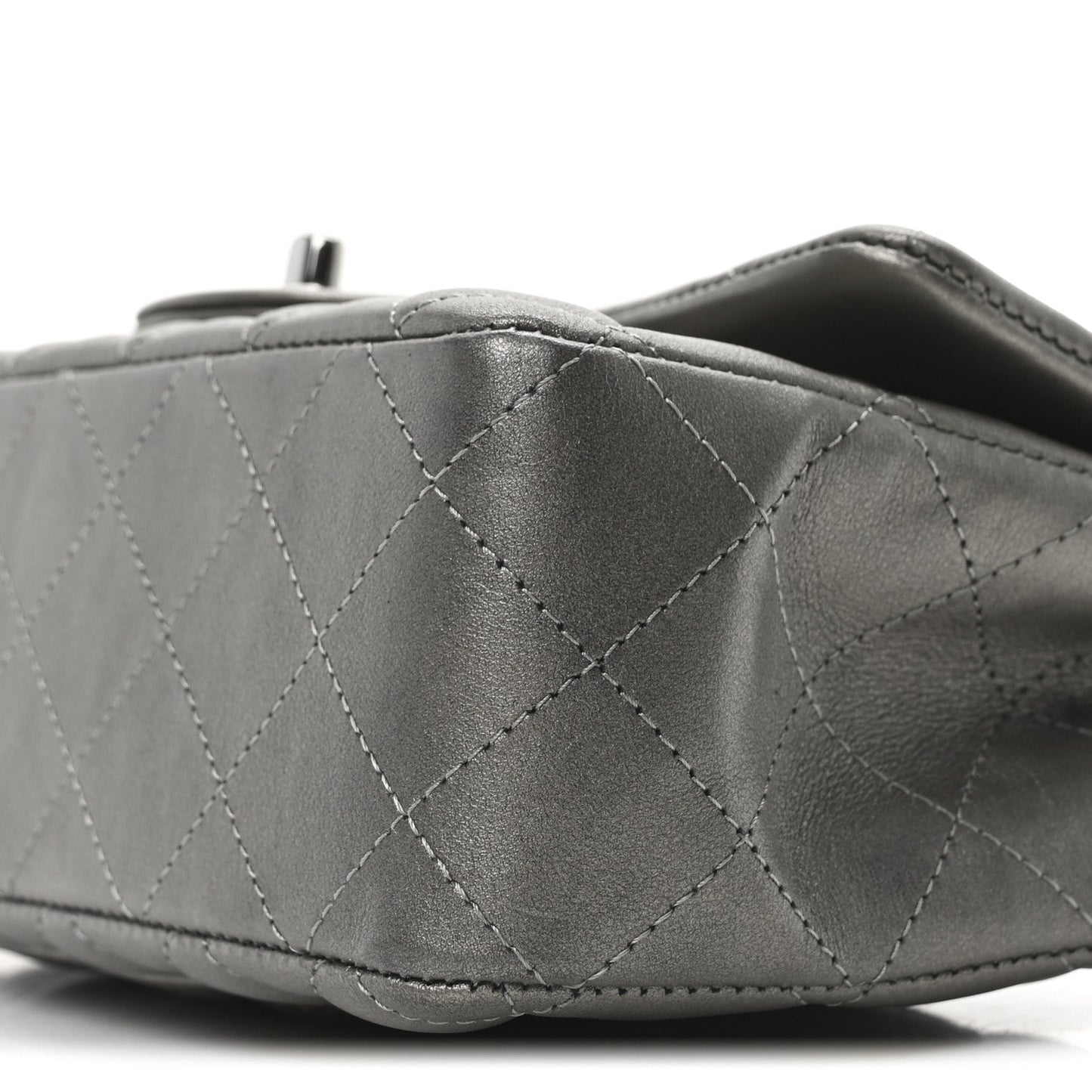 Metallic Lambskin Quilted Mini Rectangular Flap Dark Grey
