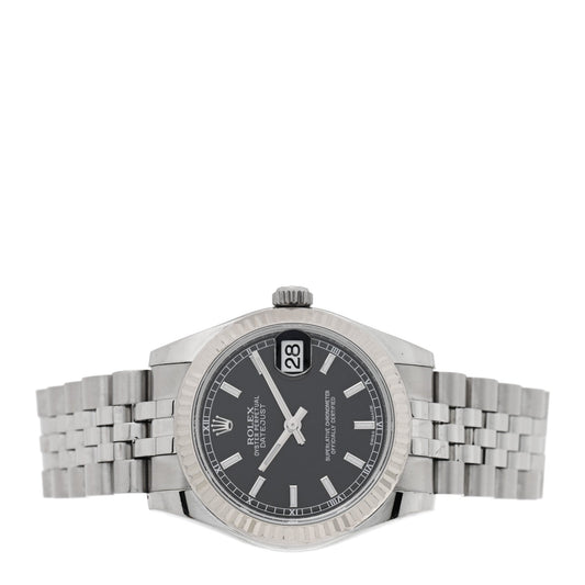 Stainless Steel 18K White Gold 31mm Oyster Perpetual Datejust Watch Black 178274