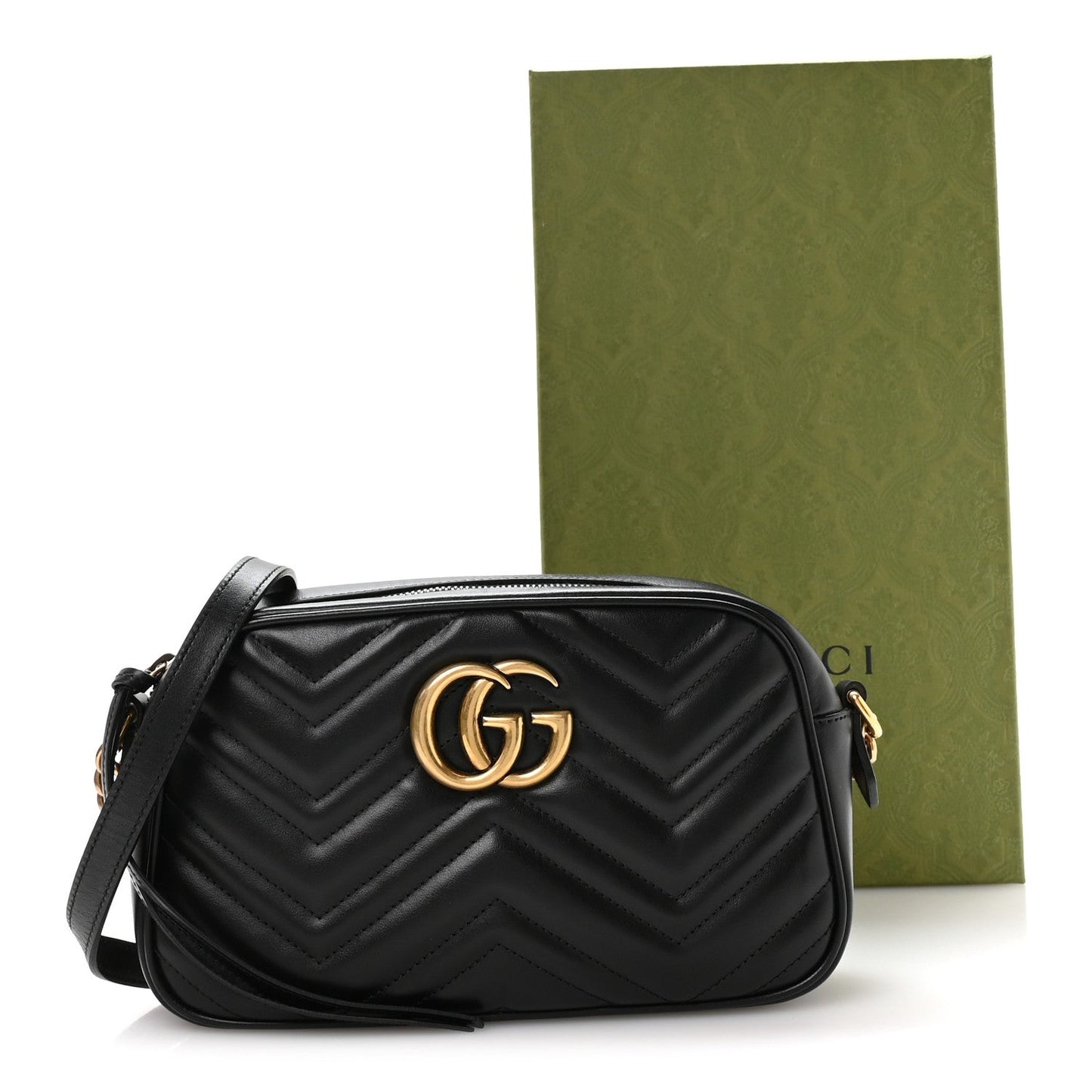 Calfskin Matelasse Small GG Marmont Chain Shoulder Bag Black