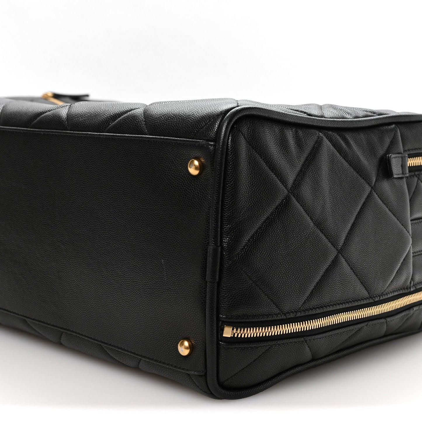 Shiny Grained Calfskin Quilted Large Travel Bowling Bag Black