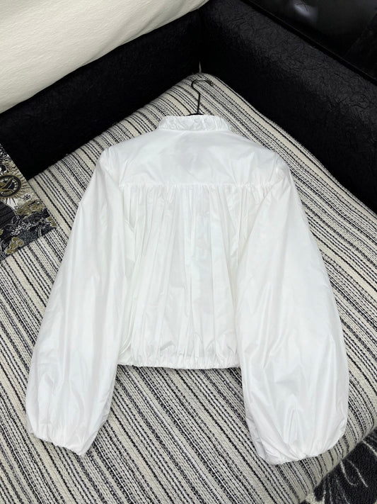 Moncle 25 Stand-Up Collar Double Zip Jacket White Cotton amd Polyester 267977