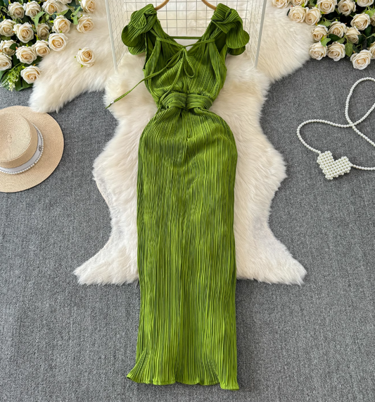 Banquet high-end dress light luxury niche pleated three-dimensional ruffled slim temperament dress R0349