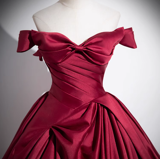 Burgundy Off The Satin Pleated Ball Gown A Line Prom Dress cc1723