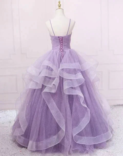 Green/Blue Long Shiny Elegant Spaghetti Straps Long Ruffled Organza Ball Gowns Prom Dress Quinceanera Dresses