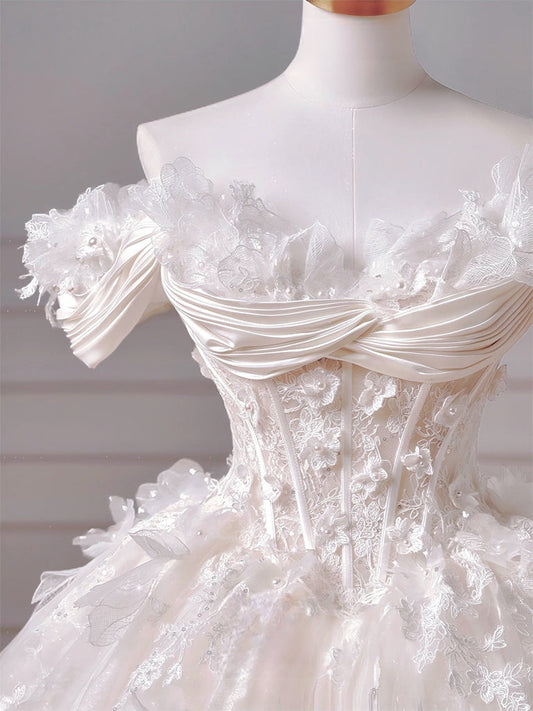 Ball-Gown/Princess Sweetheart Floor-Length Tulle Prom Dresses With Sequins Appliques Lace Beading