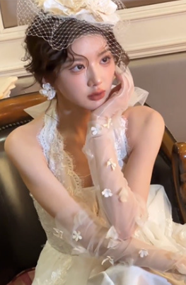 Off-white Yudie long wedding dress banquet dinner gloves S6244