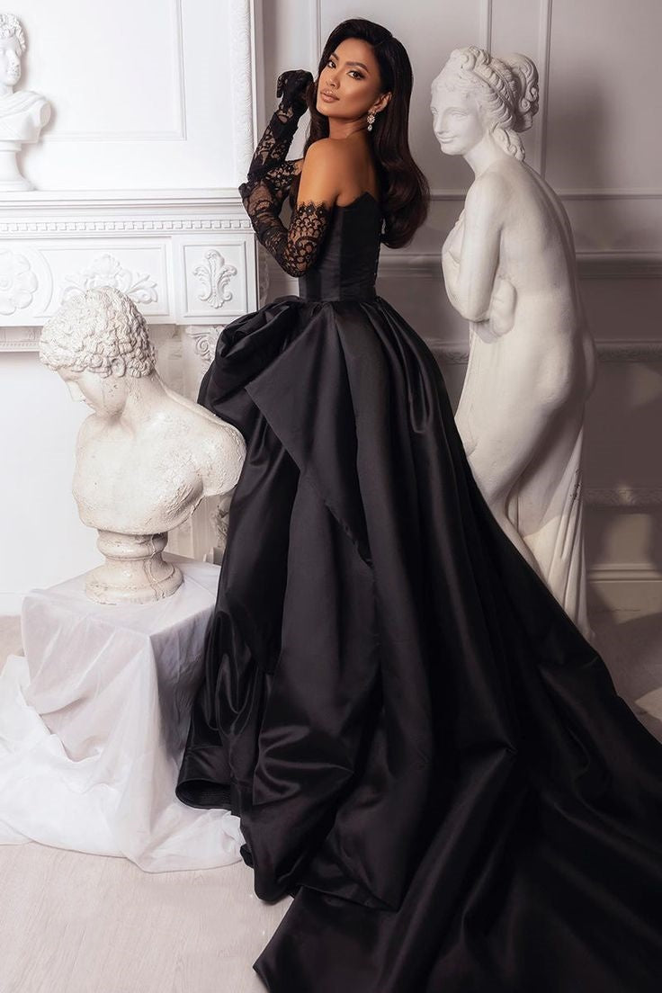 Black Fashion Sexy Taffeta Slit Long Elegant Ball Gowns Prom Dresses