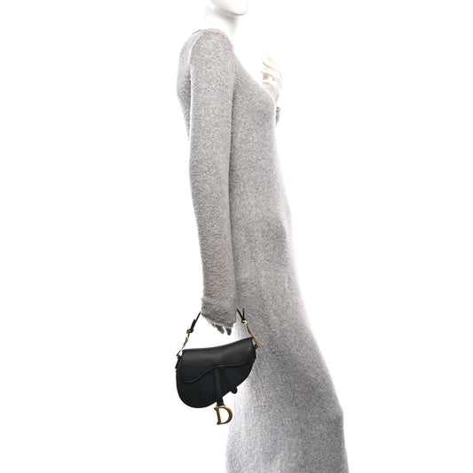 Grained Calfskin Mini Saddle Bag Black