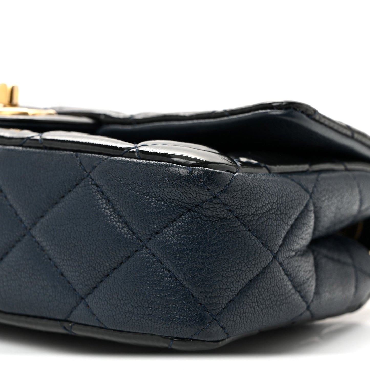 Patent Goatskin Quilted Medium CC Eyelet Flap Blue