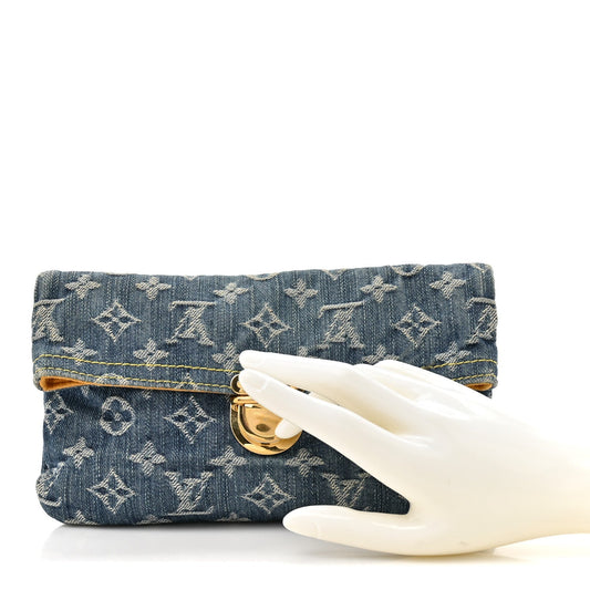Monogram Denim Pochette Plat Clutch Blue