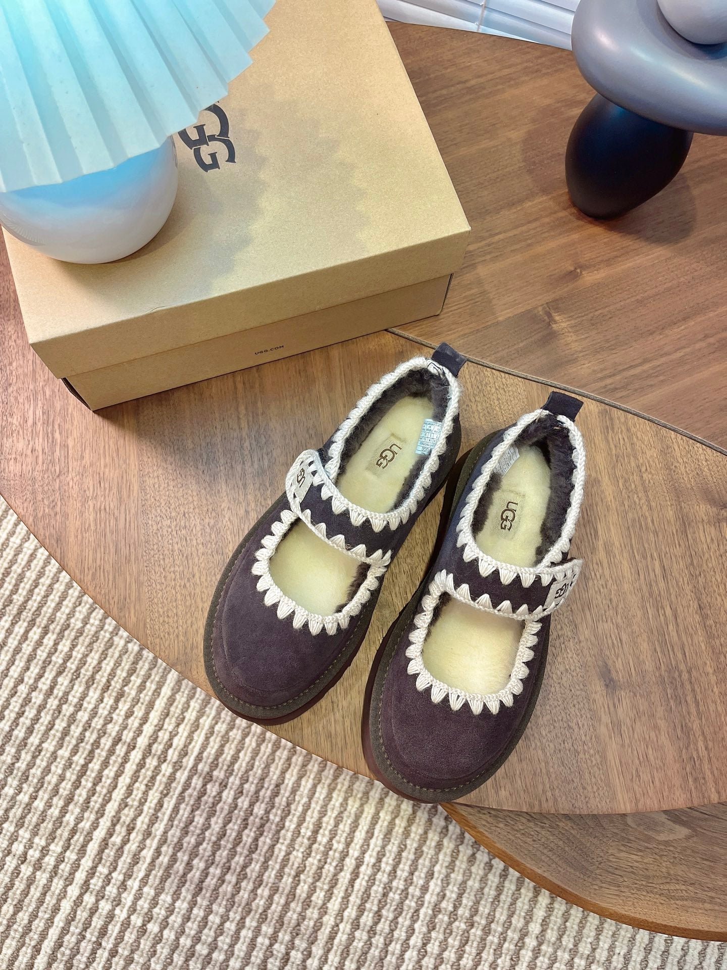 UGG Tazz Mary Jane Shoes Brown-Red Suede Shearing