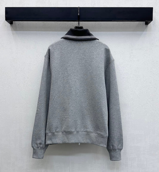 Miu Miu Fleece Jacket Zippered Grey Cotton 341877