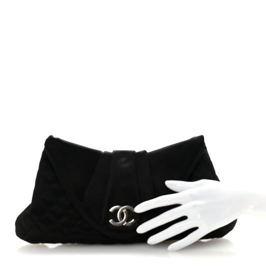 Satin Quilted Half Moon Clutch Black