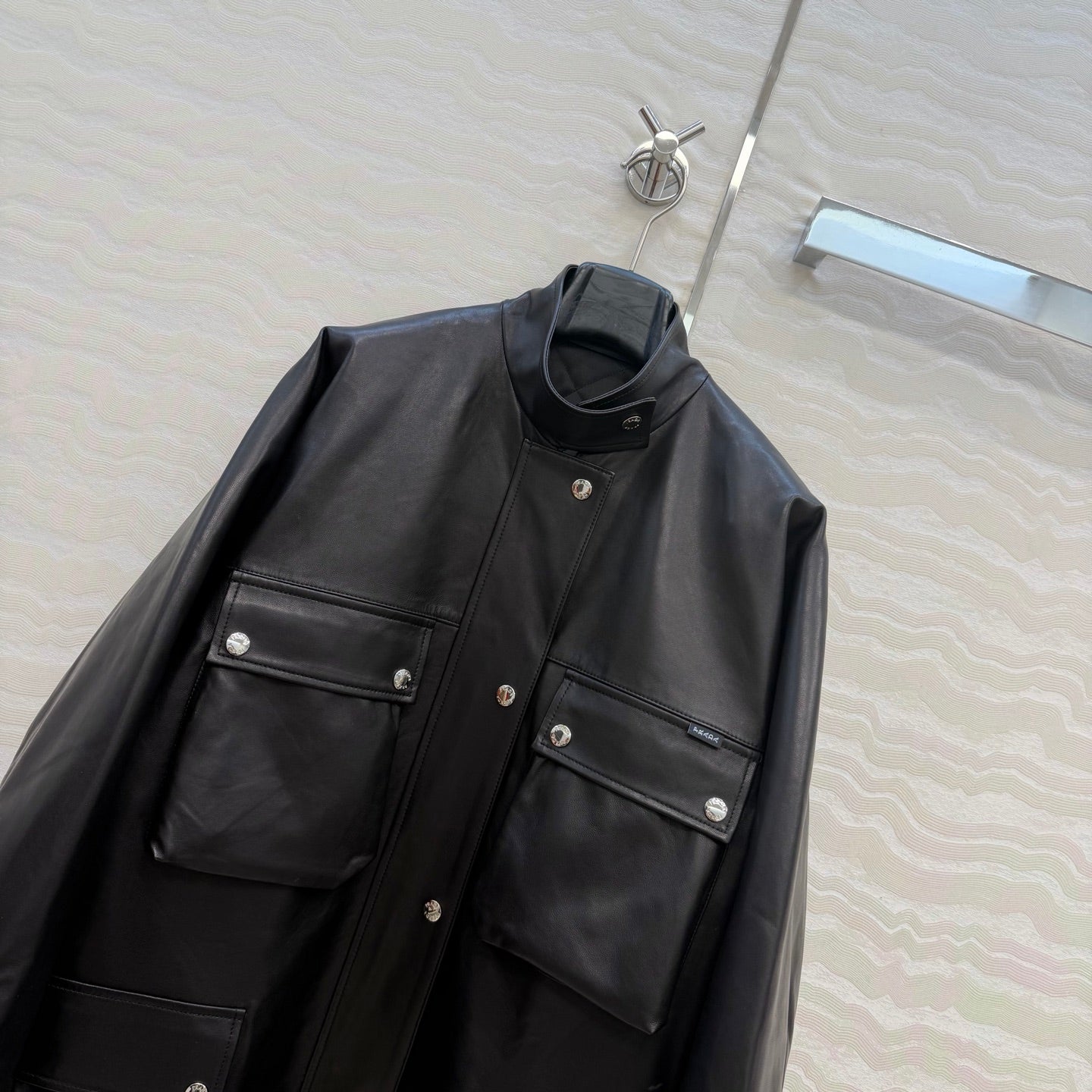 Prada 26S Biker Jacket Long Black Leather Lambskin 341245