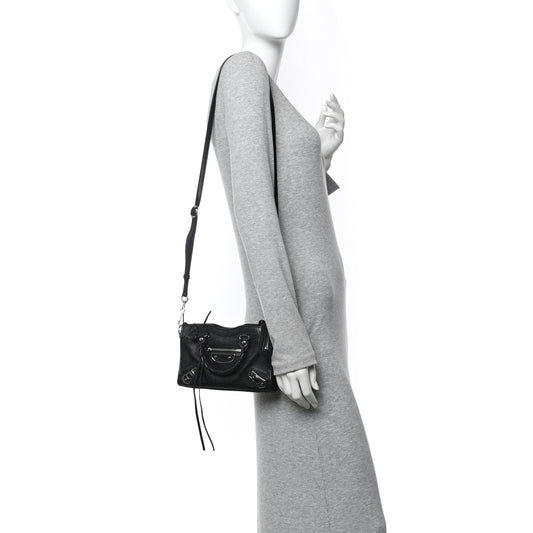 Chevre Silver Metallic Edge Hardware Nano City Black