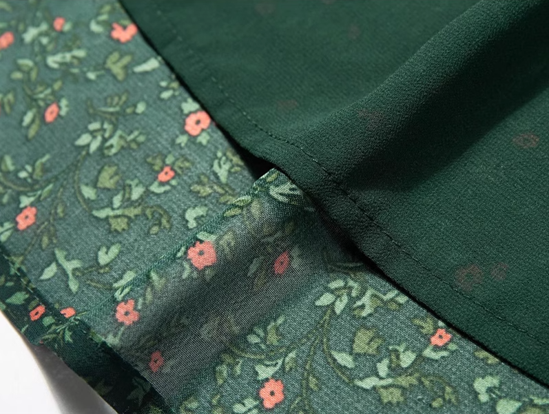2025 Summer New Green Retro Platycodon Floral Waist Long Suspender Dress R0915