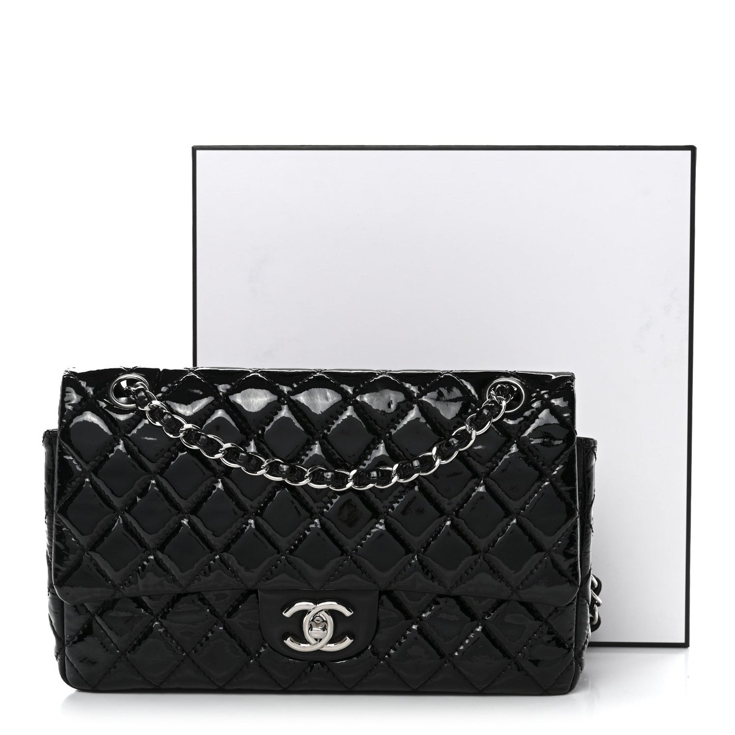 Patent Quilted Medium Double Flap Black