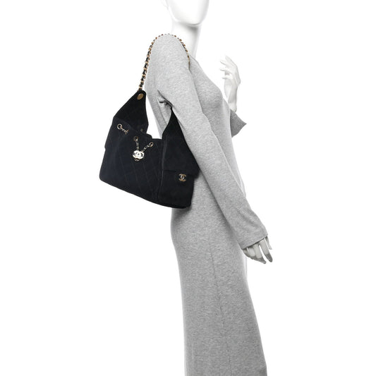 Suede Quilted Small Chanel 25 Handbag Black