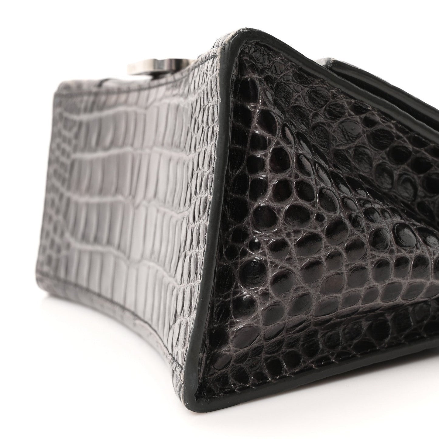 Shiny Calfskin Crocodile Embossed Small Hourglass Top Handle Bag Dark Grey