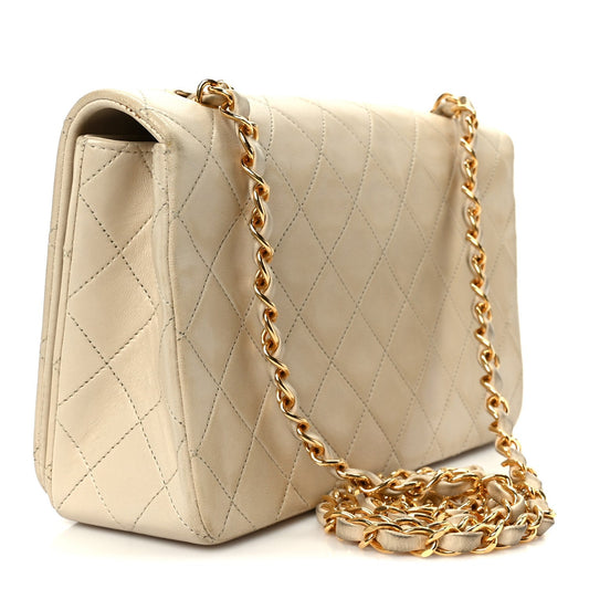 Lambskin Quilted Medium Single Flap Beige