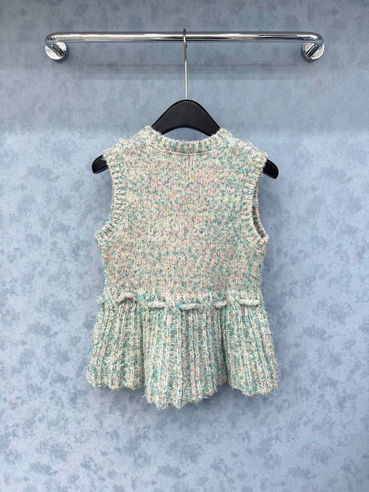 CC 2025 Vest Jacket With Drawstring Waist Blue Pink Wool 325852
