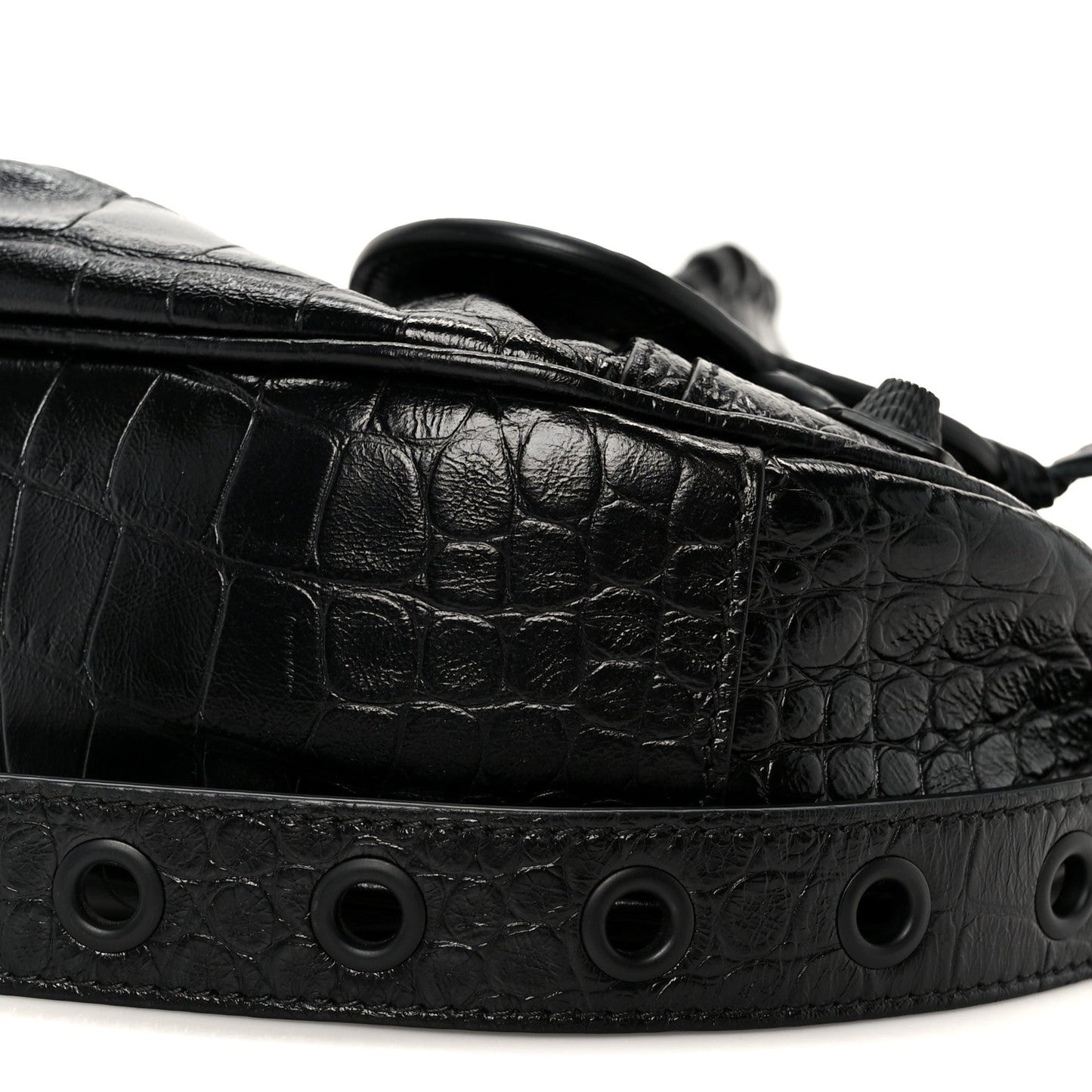 Extra Supple Calfskin Crocodile Embossed Monochrome Le Cagole Shoulder Bag XS Black