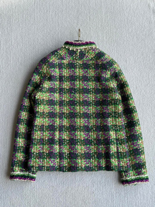Chanel 2025 Plaid Tweed Jacket Green Wool Polyester 325361