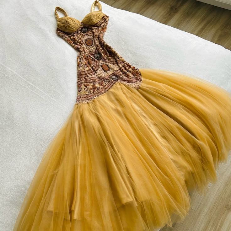 Yellow dress retro color waist slimming suspender skirt tulle skirt homecoming dress R2850