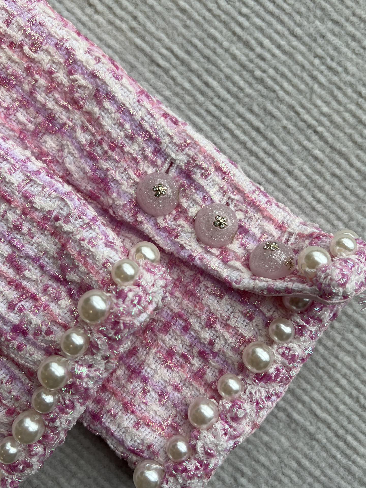 Chanel 25P Cardigan Pink Tweed With Pearl 235893