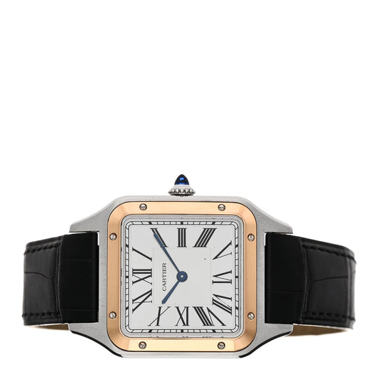 Stainless Steel 18K Pink Gold Alligator 31.4mm Santos Dumont Quartz Watch