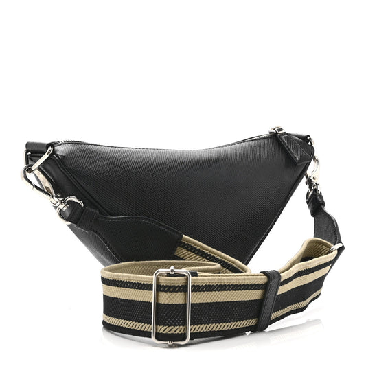 Saffiano Cuir Triangle Logo Embossed Triangle Shoulder Bag Black