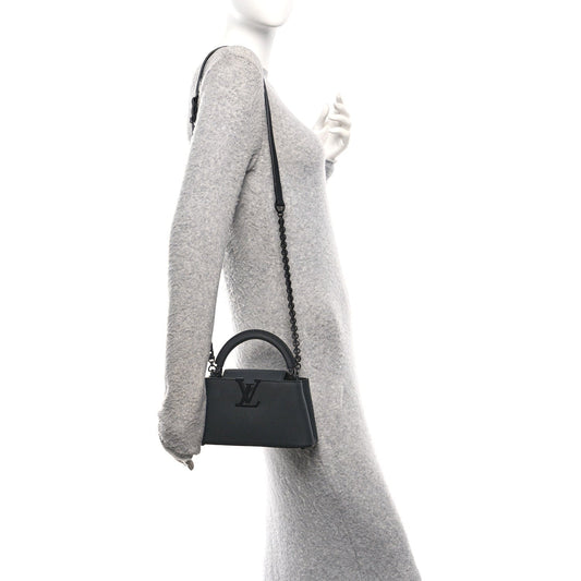 Matte Taurillon Capucines East West Mini All Black