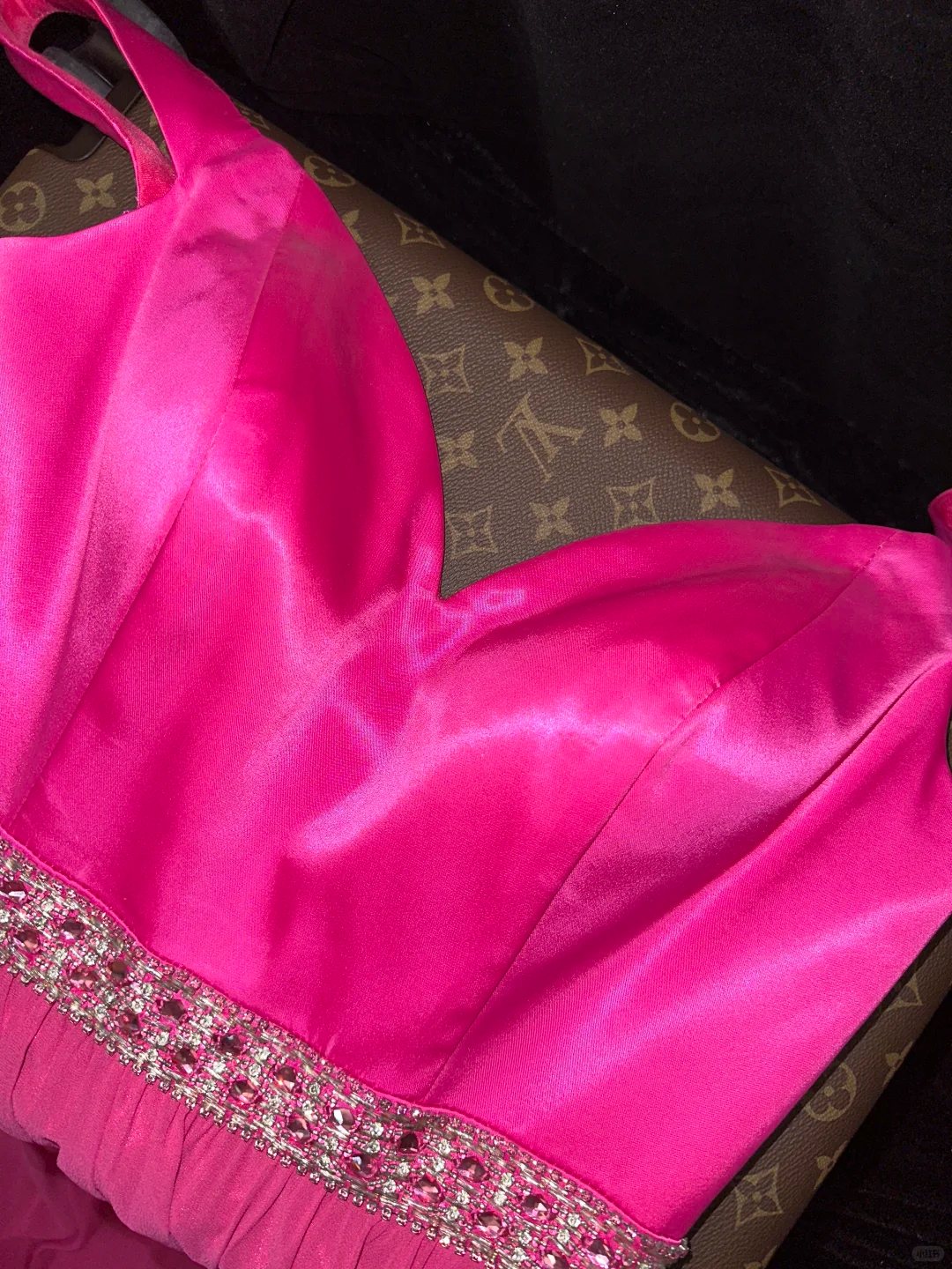 Elegant Vibrant Hot Pink Chiffon Plunging V-Neck A-Line Beaded Evening Gown TP5369