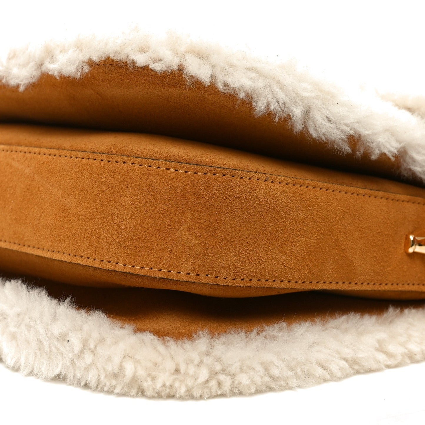 Suede Shearling Horsebit 1955 Shoulder Bag Honey Beige Milk