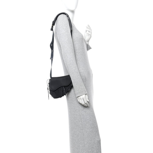 X SACAI Grained Calfskin Technical Fabric Mens Saddle Bag Black