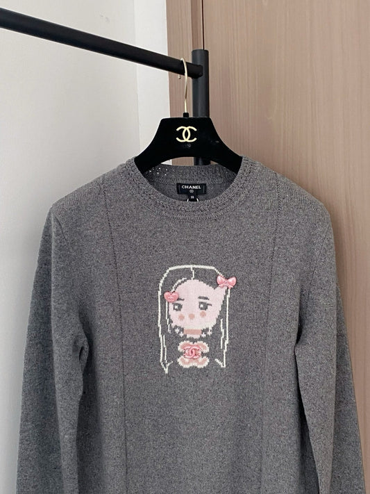 Chanel 25 Sweater Gray Blue Wool 307992