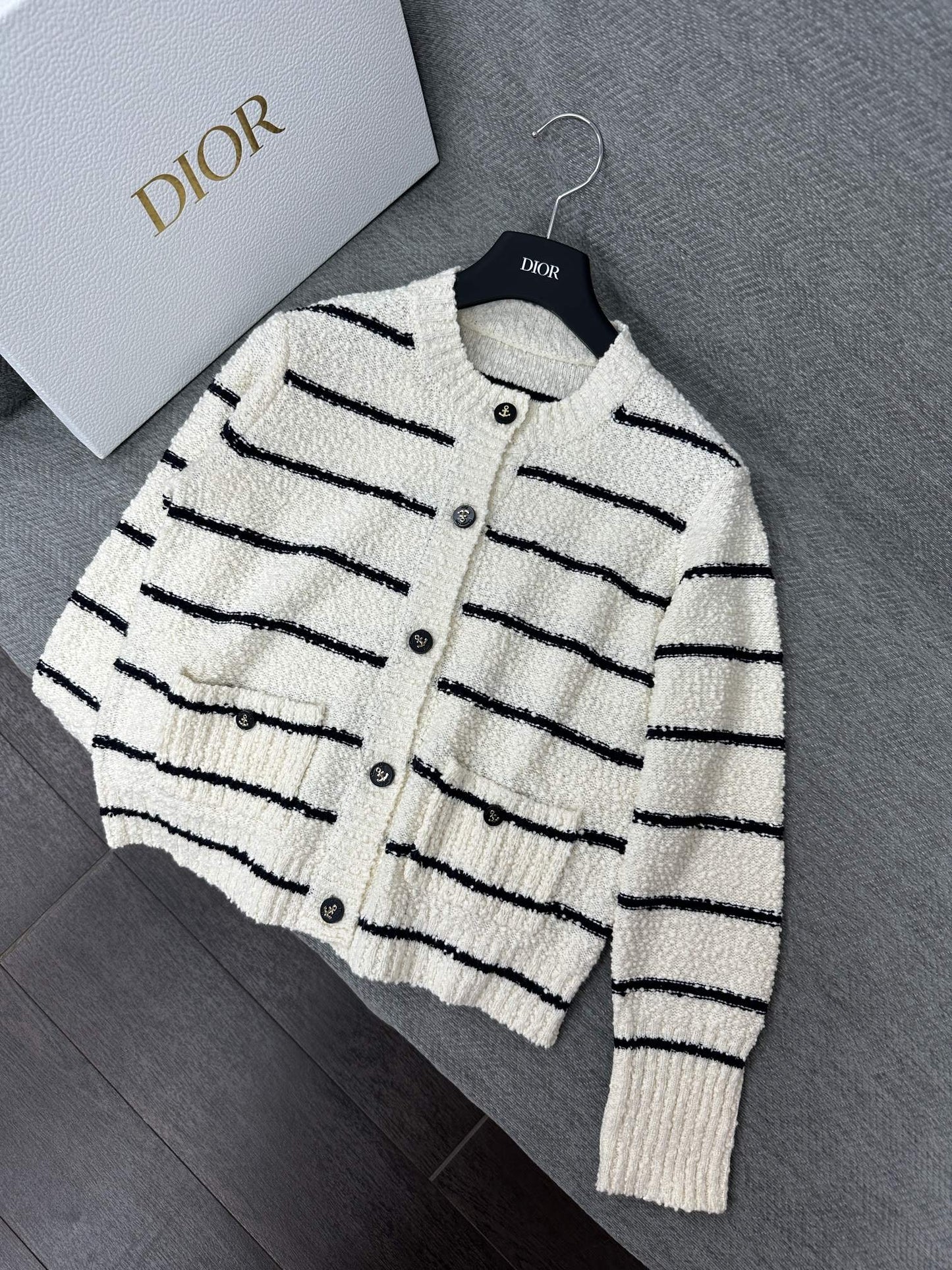 CD Marinière Twinset Cardigan Black White Cotton Wool 345341