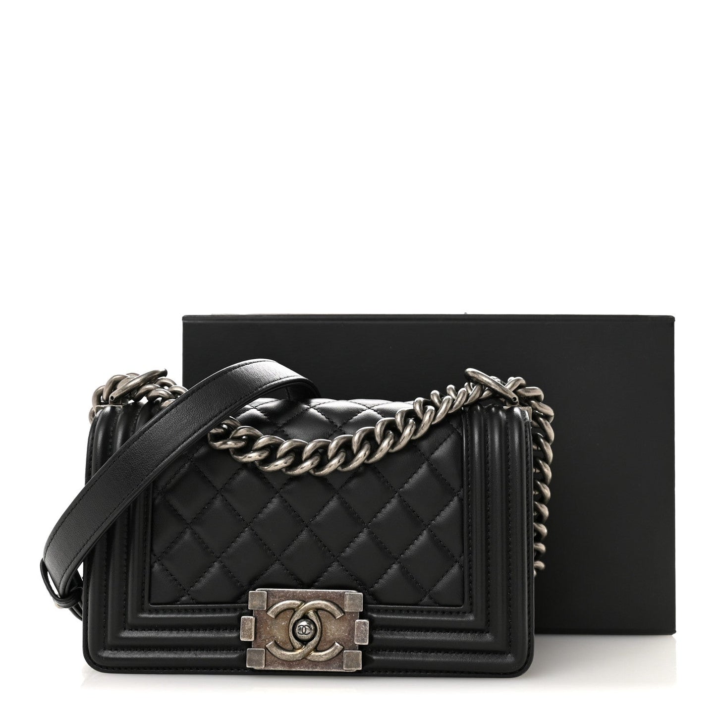 Lambskin Quilted Small Boy Flap Black