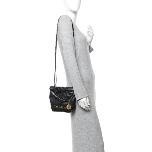 Shiny Calfskin Quilted Mini Chanel 22 Black