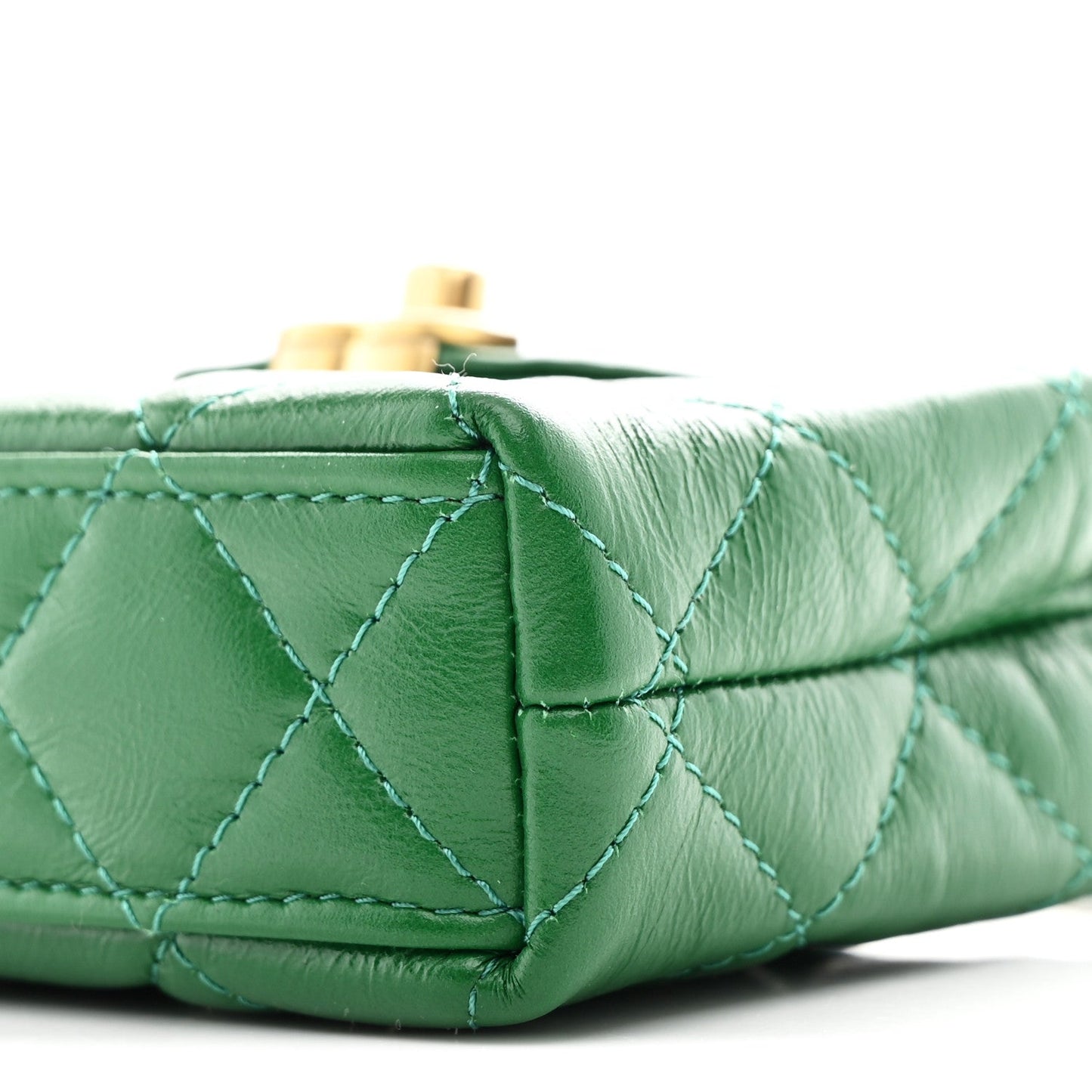 Shiny Aged Calfskin Quilted Mini Nano Kelly Shopper Green
