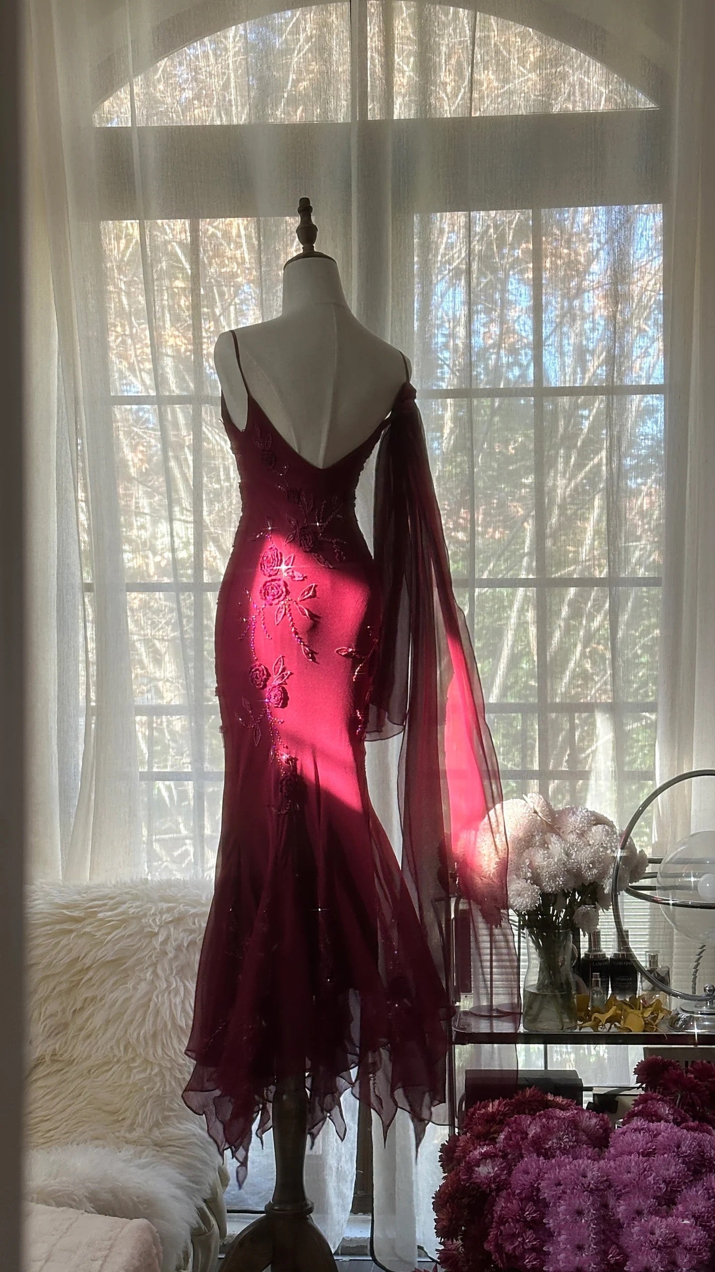 Elegant Mermaid Spaghetti Straps Burgundy Chiffon Prom Dress Inspiration Trending Prom Gown Prom Dresses
