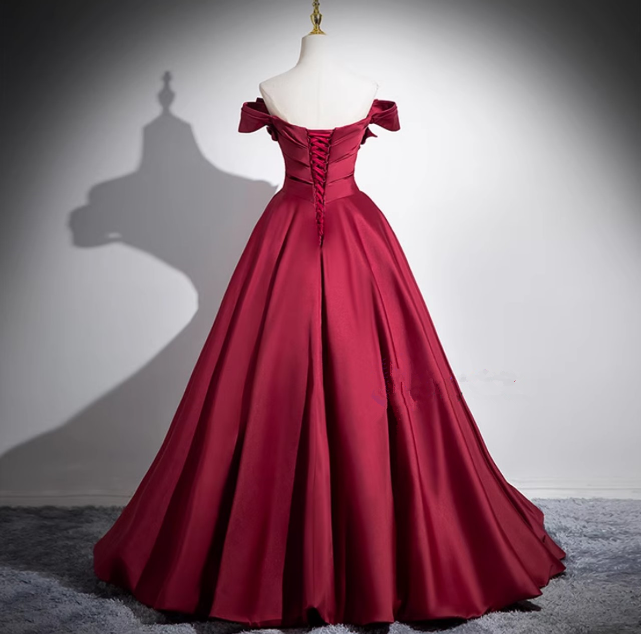 Burgundy Off The Satin Pleated Ball Gown A Line Prom Dress cc1723