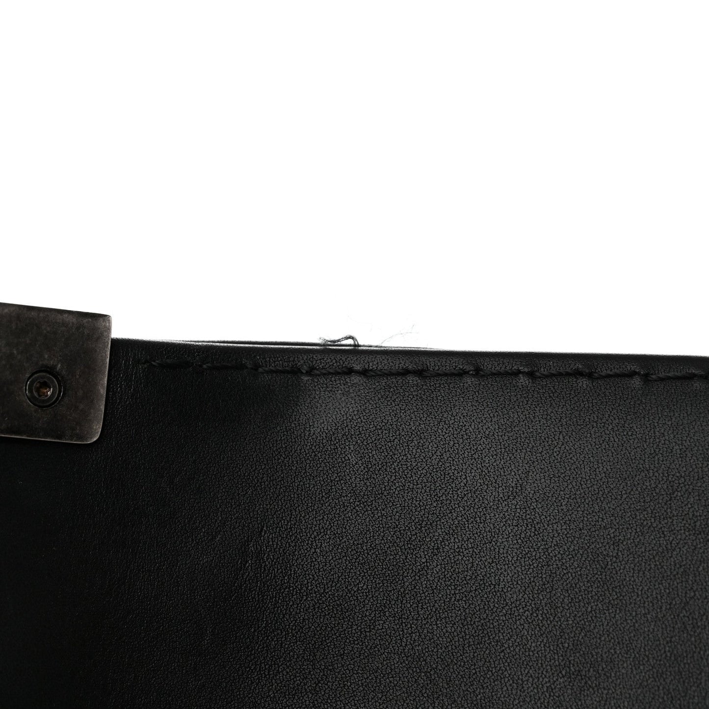Calfskin Double Stitch Large Boy Flap Black